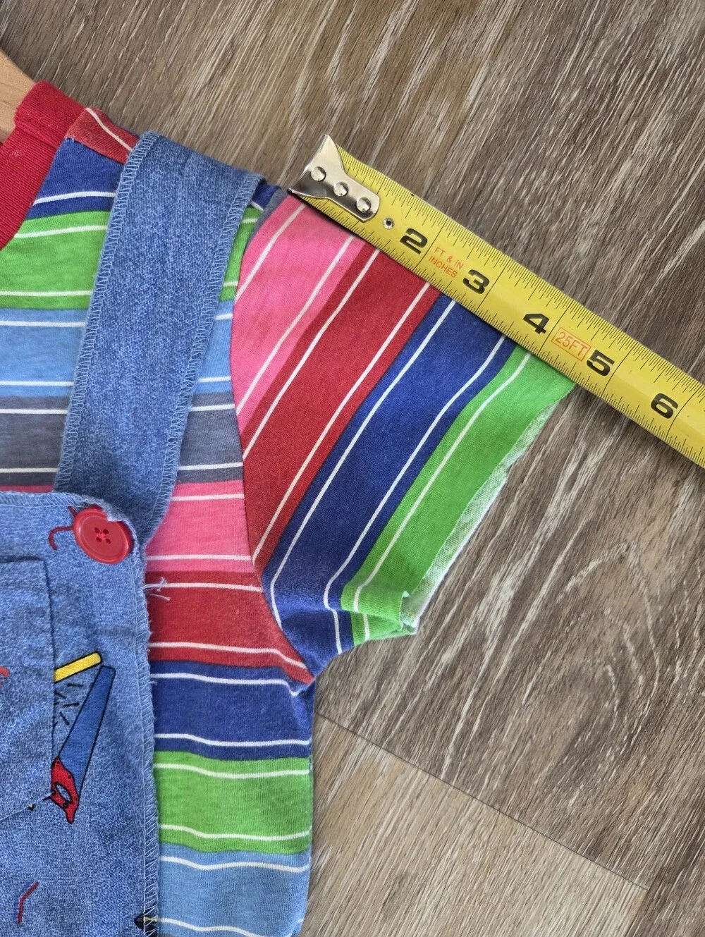Chucky Good Guys Girls Costume Sz Lg Velcro Suspenders Stripes Cosplay Overalls
